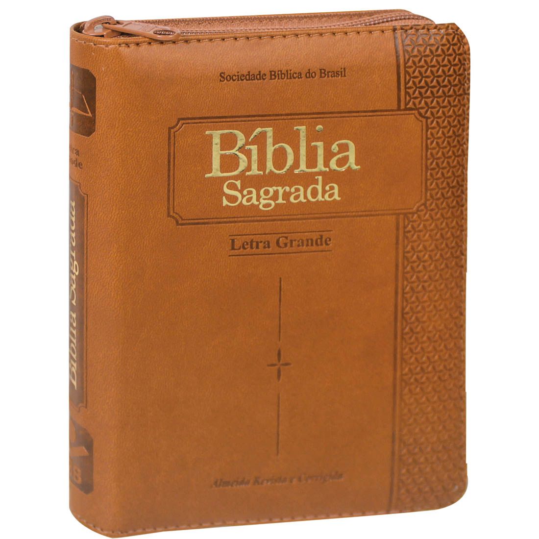 BIBLIA SAGRADA LETRA GRANDE ARC MARROM 11,5X16,5 CM ZIPER E INDICE