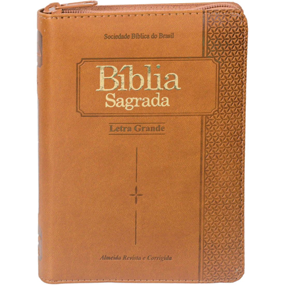 BIBLIA SAGRADA LETRA GRANDE ARC MARROM 11,5X16,5 CM ZIPER E INDICE