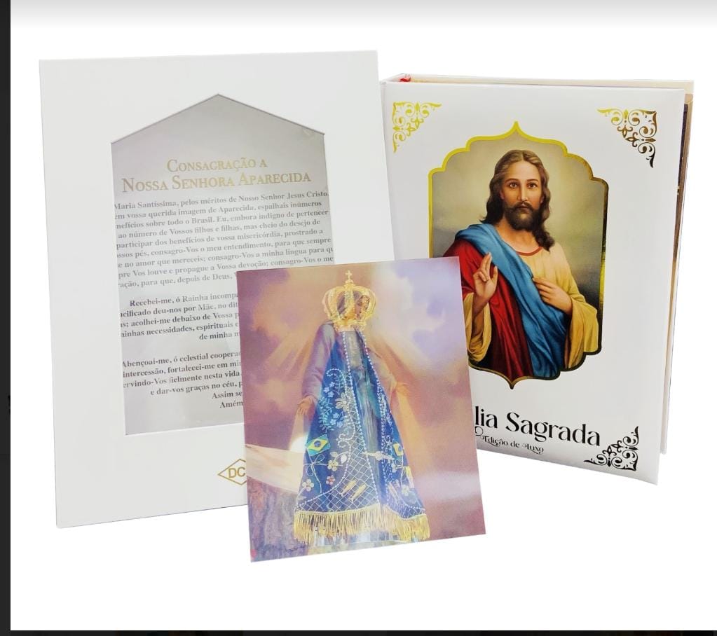 Bíblia Sagrada Católica Grande Edição Luxuosa Branca Kit- DCL