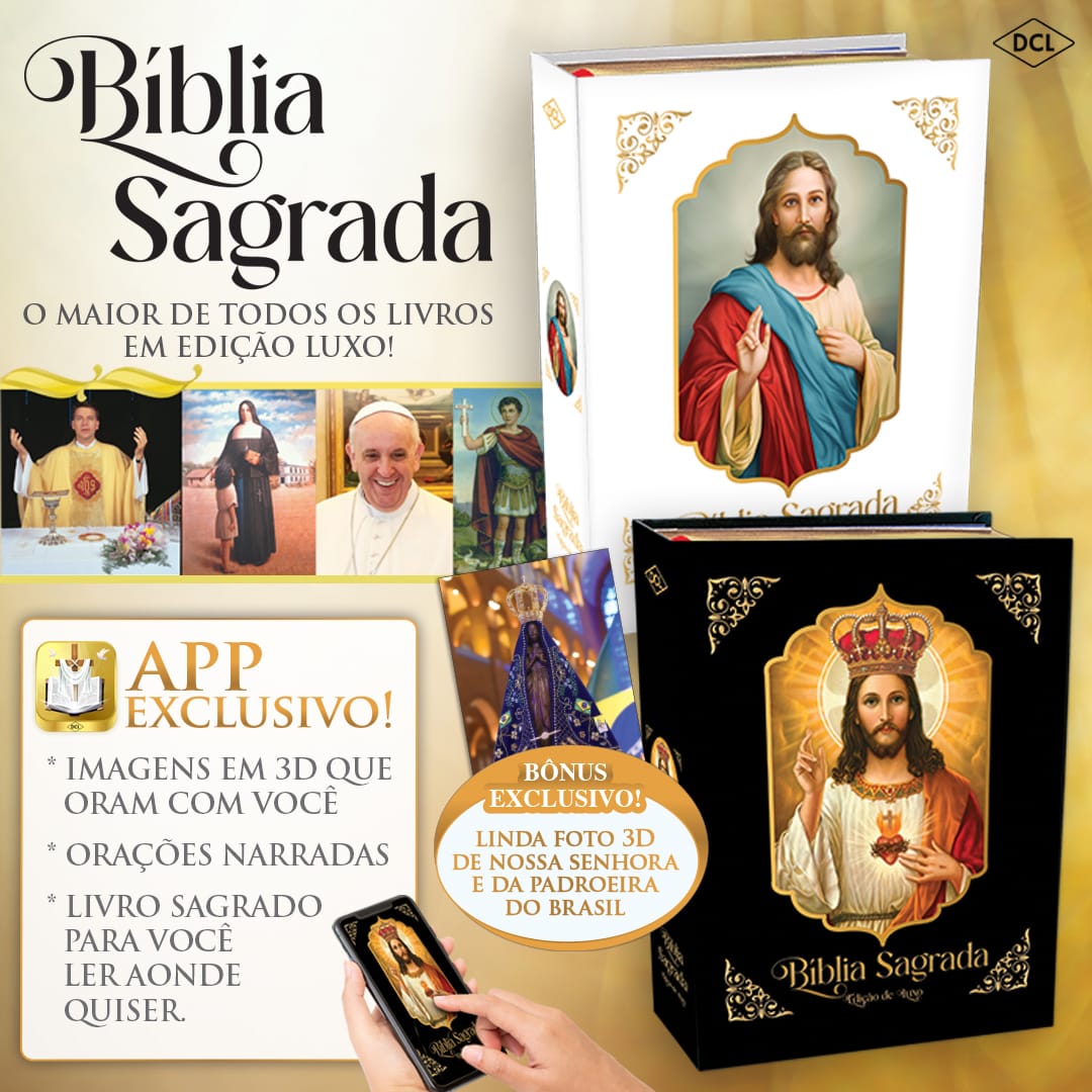 Bíblia Sagrada Católica Grande Edição Luxuosa Branca Kit- DCL